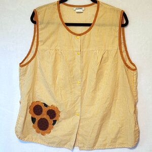 Vintage CW Classics Women's 1X Striped Yellow Smock Apron Sunflower Pocket